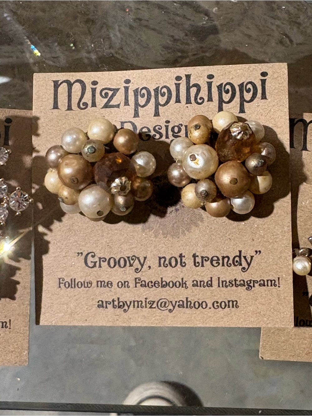 Vintage Gold & Cream Cluster Bead Earrings -